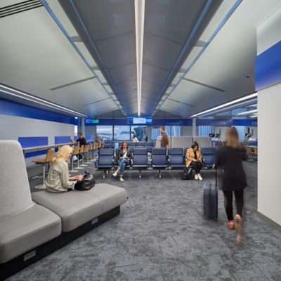 Interface B603 carpet tile in urban airport terminal